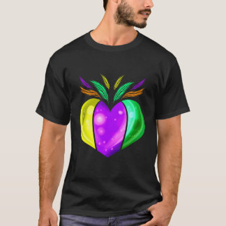 Camiseta Roxo Ouro Amarelo E Coração Verde Para Mardi Gra