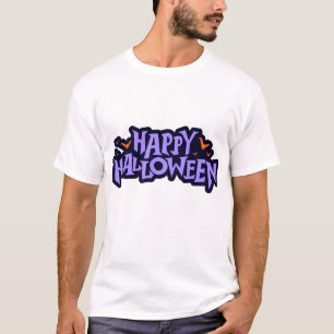 Camiseta Roxo Ousado & Laranja Feliz Halloween Morcegos Grá