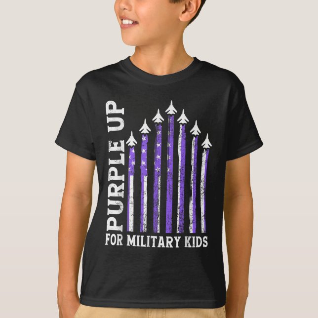 Camiseta Roxo Para Criança Militar Mês (Frente)