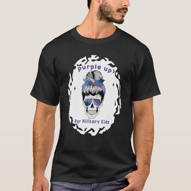 Camiseta Roxo Para Crianças Militares Branqueadas De Crânio (Frente)