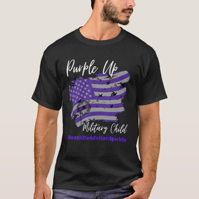 Camiseta Roxo Para Crianças Militares, Mês Dandelion Spark (Frente)