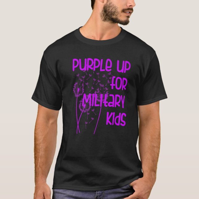 Camiseta Roxo Para Crianças Militares - Mês Das Forças (Frente)
