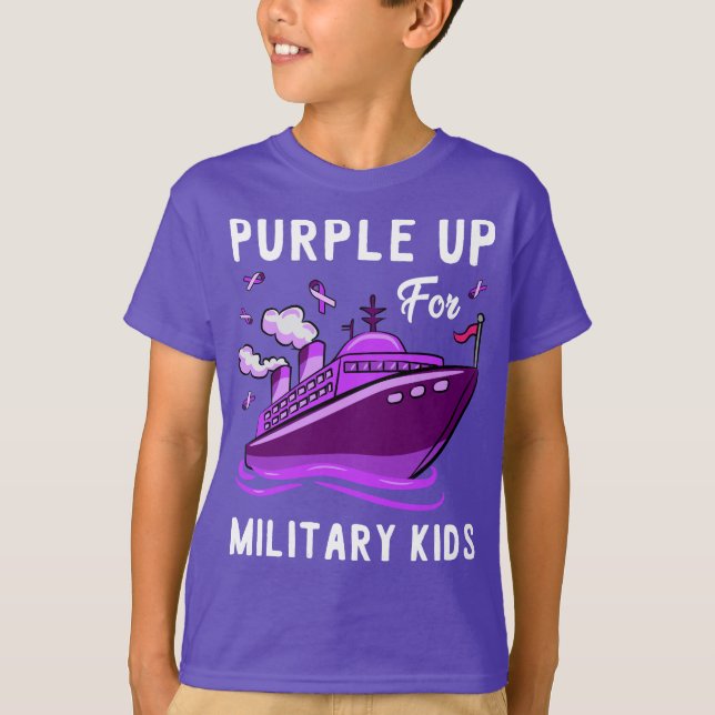 Camiseta Roxo Para Crianças Militares Que Correspondem À Fa (Frente)