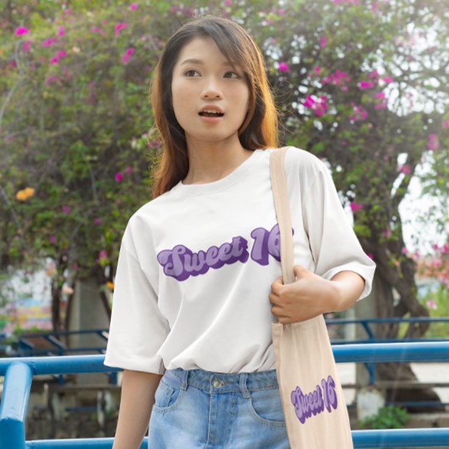 Camiseta Roxo Retro Sweet 16 (Purple Retro Sweet 16 T-Shirt)