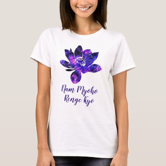 Camiseta Roxo Roxo-Espiritual Flor Nam Myoho Renge Kyo (Frente)