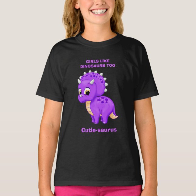 Camiseta Roxo Tricerátops Raparigas Como Dinossauros Também (Frente)
