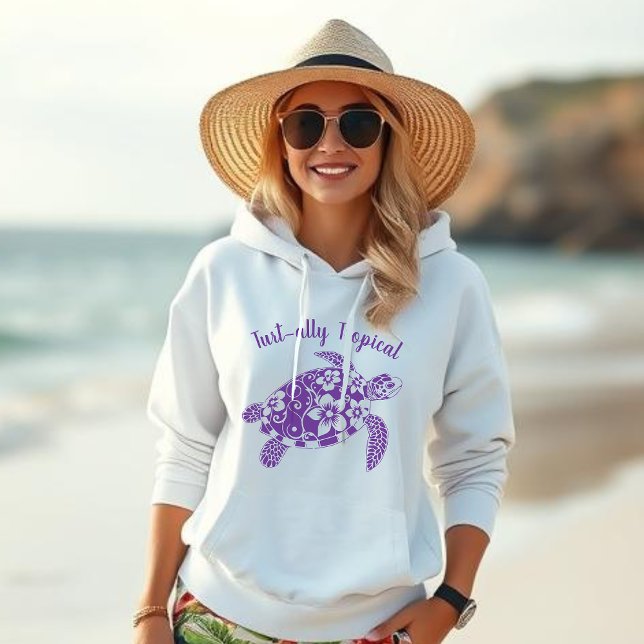 Camiseta Roxo Tropical de Turtaruga Havaiana (Hawaiian Turtle Turt-ally Tropical-Fisherman Trend, Coastal, Islander, Beach, Summer, Women Hoodie)