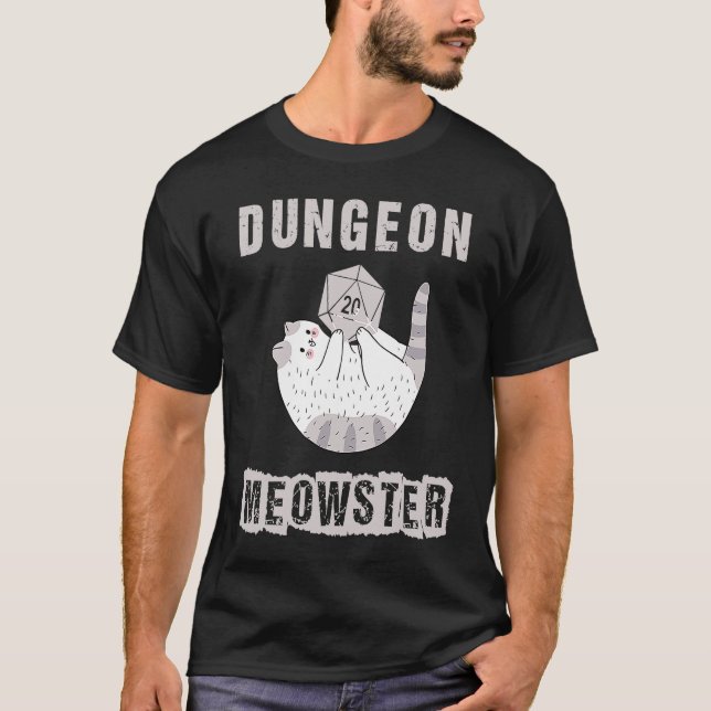 Camiseta RPG Dice D20 Polyhedral de Nerdy Dungeon Meowste (Frente)