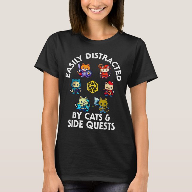Camiseta Rpg Gamer Cats Side Quest Funny Nerd Adhd Cat Men  (Frente)