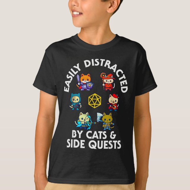 Camiseta Rpg Gamer Cats Side Quest Funny Nerd Adhd Cat Men  (Frente)