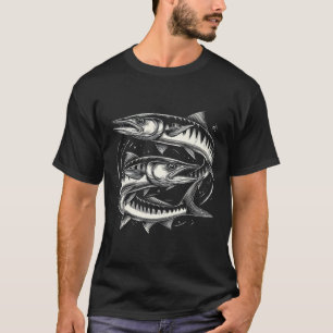 Camiseta Rracuda Fish Graphic Art Design Para Mulheres E Ho