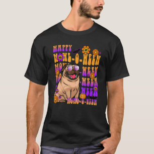 Camiseta Rtro Happy Howl entre Pug Dog Flower Groovy