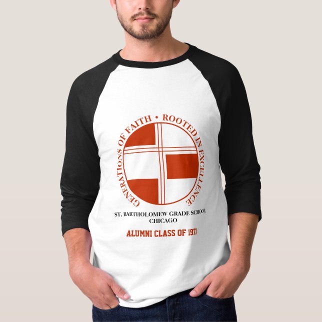 Camiseta Rua: Bartholomew Grade School 3/4, Capa de Raglan (Frente)