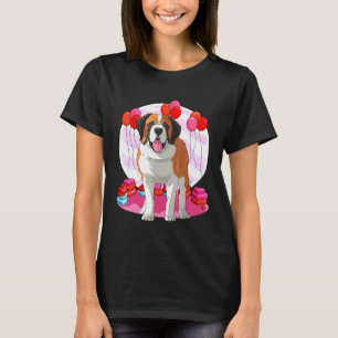 Camiseta Rua Bernard Dog Heart Valentine Day Decor