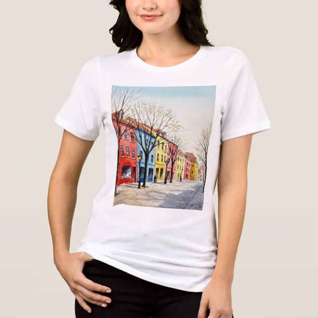 Camiseta Rua com casas coloridas (Frente)