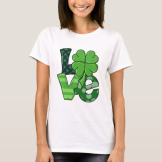 Camiseta Rua de amor irlandesa. Xadrez verde do dia de Patr