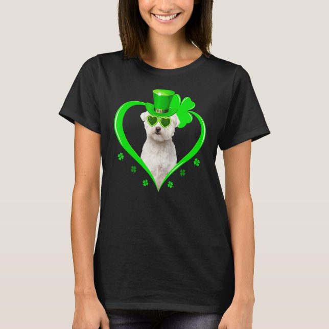Camiseta Rua De Cachorro Maltês Patrick S Day Shamrock Cost (Frente)