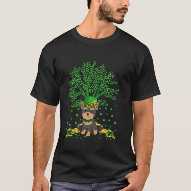 Camiseta Rua de cães do irlandês Shamrock Tree Yorkie Dia d (Frente)