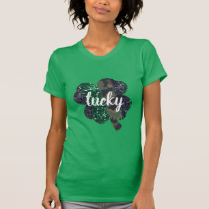 Camiseta Rua de Camo Shamrock, Lucky Glitter e Camo.
