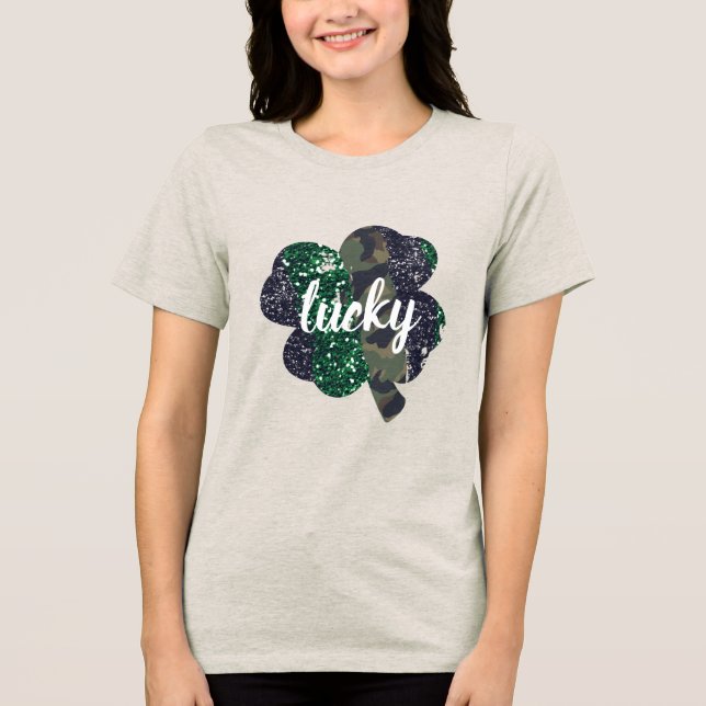 Camiseta Rua de Camo Shamrock, Lucky Glitter e Camo. (Frente)