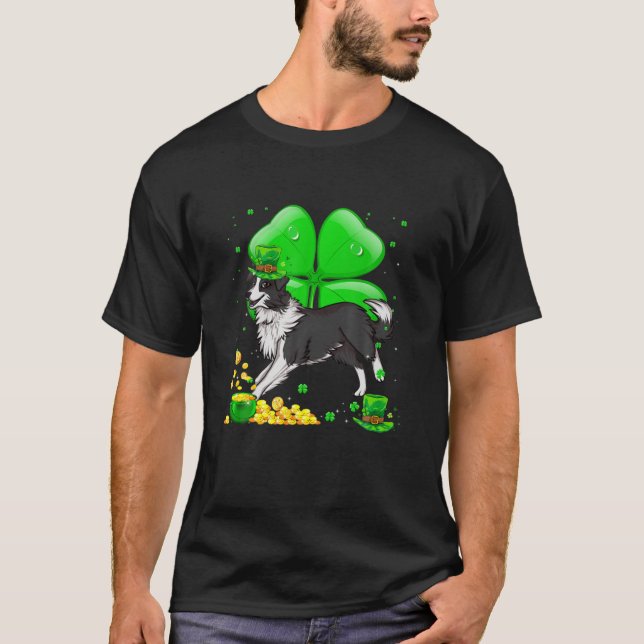 Camiseta Rua de Charm de Collie da Fronteira, Sortudo, Dia  (Frente)
