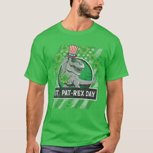 Camiseta Rua de Dia de São Patrício feliz Paddys T Rex Patr (Frente)