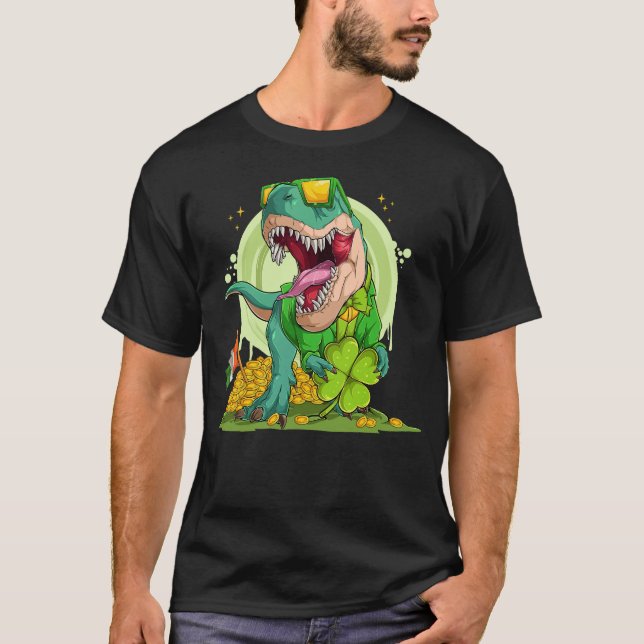 Camiseta Rua de Leprechaun T-Rex. Dia de Patrick (Frente)