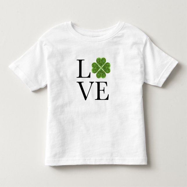 Camiseta Rua, dia de Patrick | Amor | shamrock com brilho v (Frente)