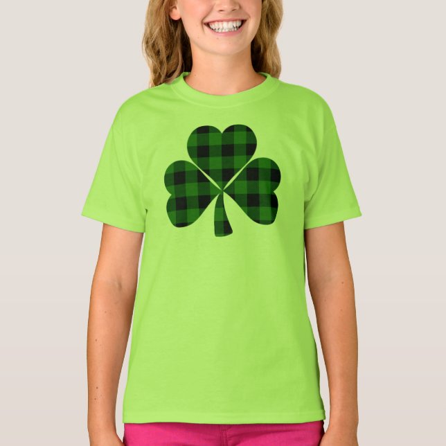 Camiseta Rua. Dia de Patrick, Shamrock verde xadrez irlandê (Frente)