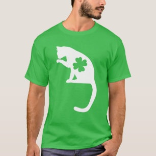 Camiseta Rua. Dia de Patricks Gato Silhouette Shamrock