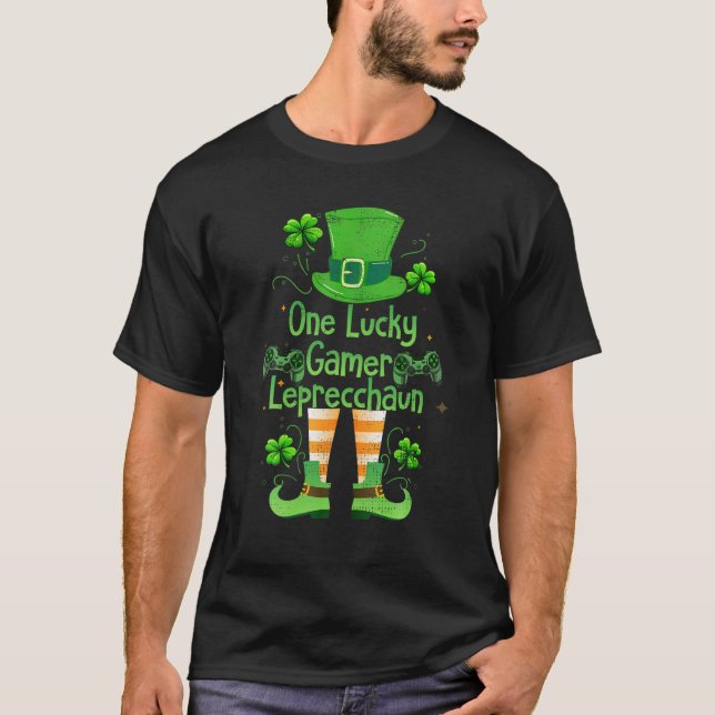 Camiseta Rua Dia Um Gamer Sortudo Leprecchaun Gamin (Frente)