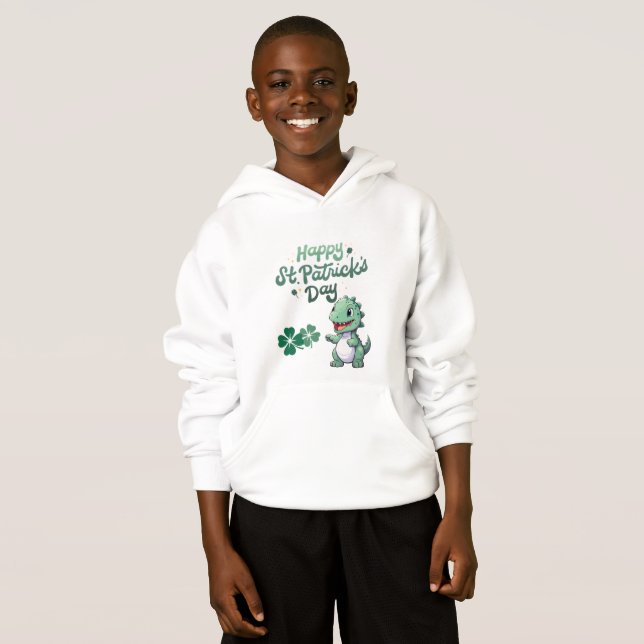 Camiseta Rua Feliz, Dinossauro do Dia de Patrick para Crian (Frente Completa)
