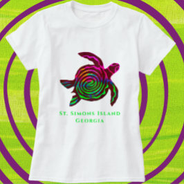 Camiseta Rua. Ilha Simons GA Tartaruga marinha colorida T-S