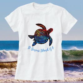 Camiseta Rua: Ilha Simons GA Turtle Souvenir no Mar Colorid