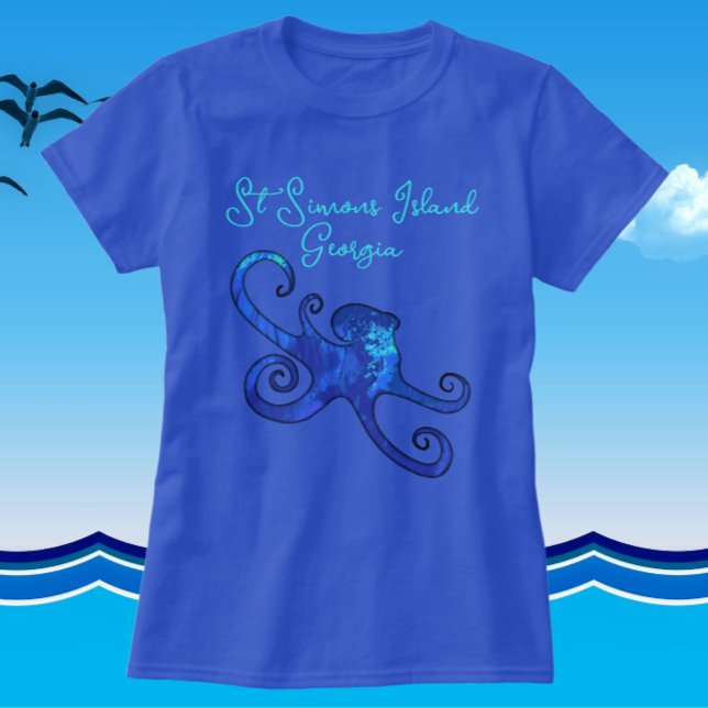 Camiseta Rua: Ilha Simons Georgia Blue Octopus (Shirt and lettering color choices available.)