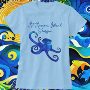 Camiseta Rua: Ilha Simons Georgia Blue Octopus