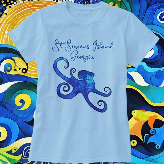 Camiseta Rua: Ilha Simons Georgia Blue Octopus (Choose a shirt style or color.)