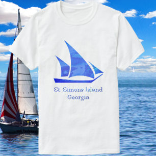 Camiseta Rua: Ilha Simons Georgia Ocean Blue Sailboat