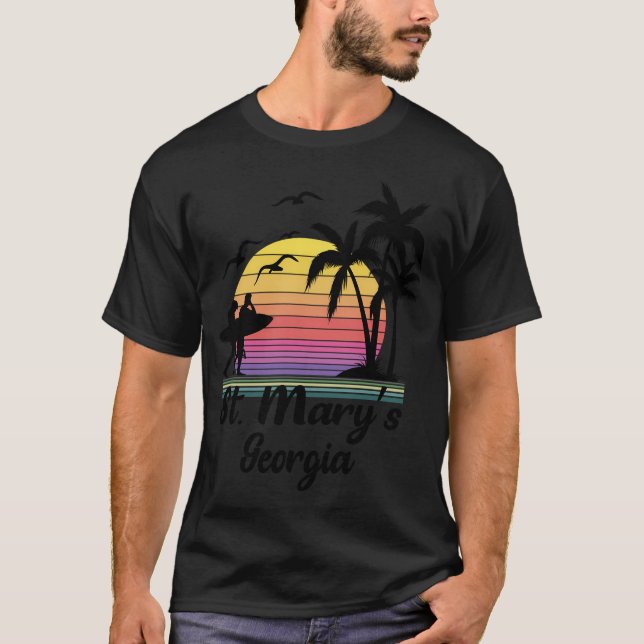 Camiseta Rua. Mary'S Georgia Seaside Retro Sunset (Frente)
