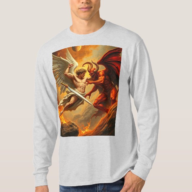 Camiseta Rua Michael, o Arcanjo de Capa Longa dos Homens (Frente)