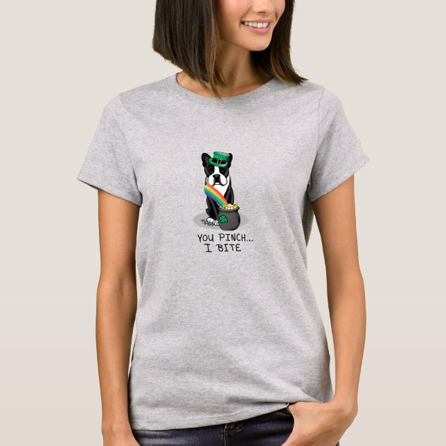 Camiseta Rua. O dia de Patrick, Boston Terrier (preto), Cac (Frente)
