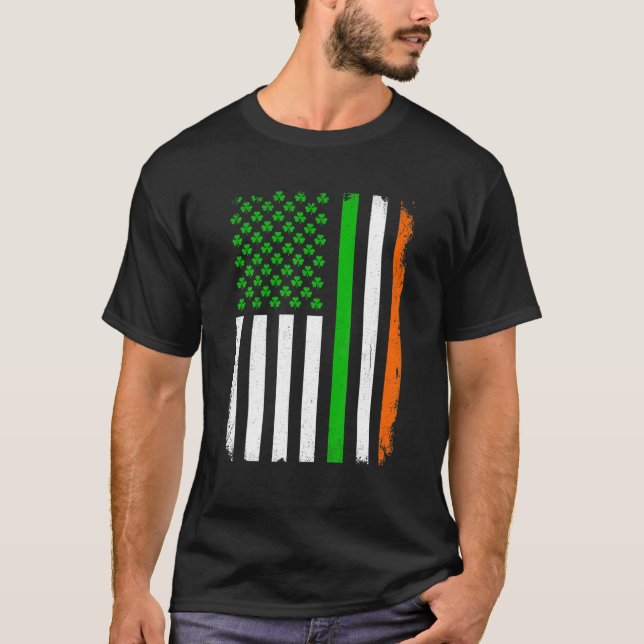 Camiseta Rua. O Dia de Patrick Irish American Flag Shamrock (Frente)