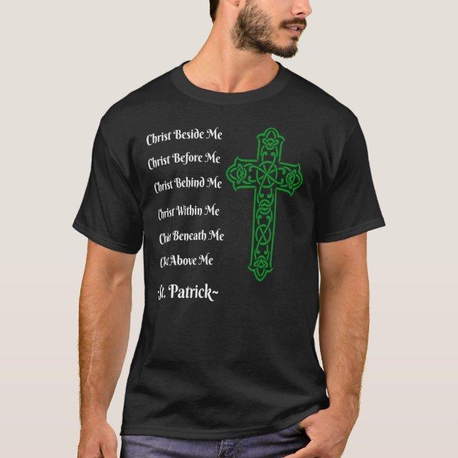 Camiseta Rua, oração de Patrick, Cruz Cristã Verde Irlandes (Frente)