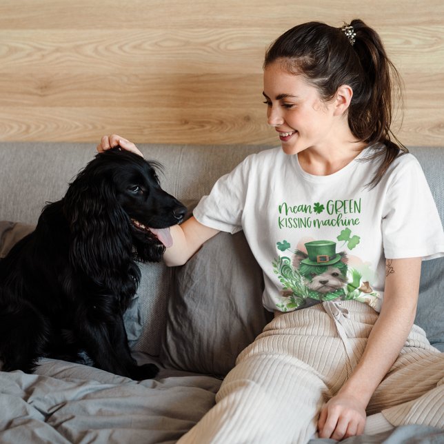 Camiseta Rua Patrick Cute Dog Meia Máquina Verde De Beijo (Criador carregado)