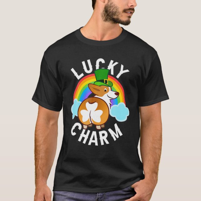 Camiseta Rua Patrick Day Cute Corgi Rainbow Sha (Frente)