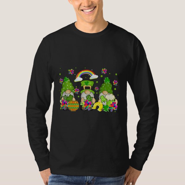 Camiseta Rua Patrick Day Gnomo Quebra-cabeça de Peças Shamr (Frente)