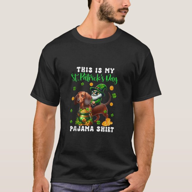 Camiseta Rua Patrick Day Pajama Shirt Gnome Dachshund Clov (Frente)