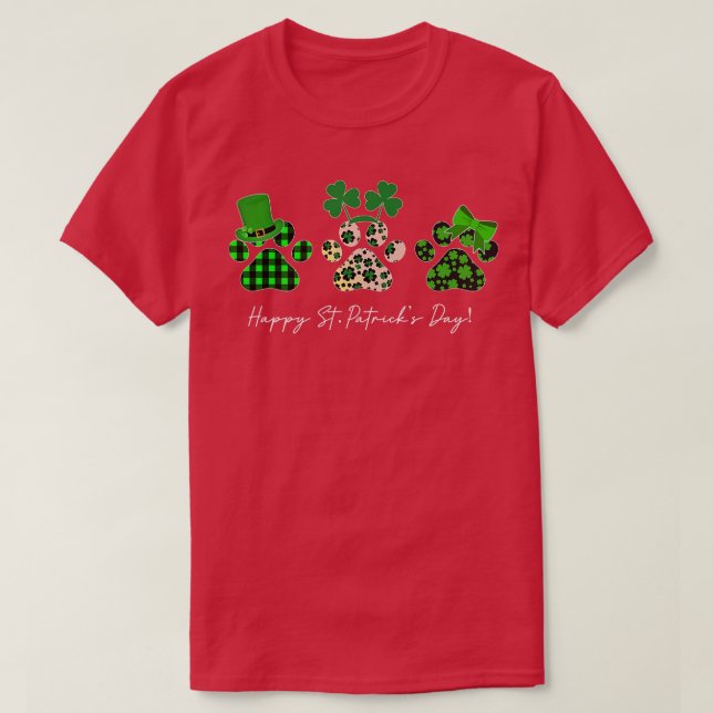 Camiseta Rua Patrick Day Paw lepard shamrock Cat Dog Mãe  (Frente do Design)