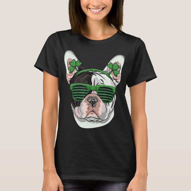 Camiseta Rua Patrick S Day French Buldog Sunglass Ir (Frente)