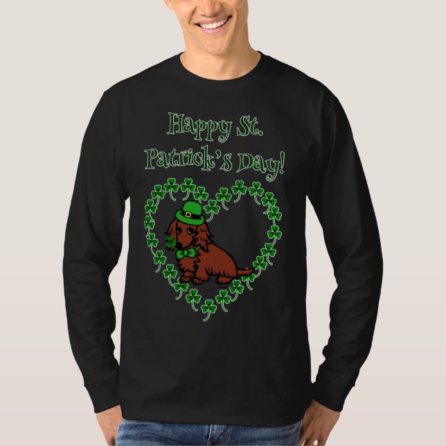 Camiseta Rua Patrick S Day Red Long Dachshund (Frente)